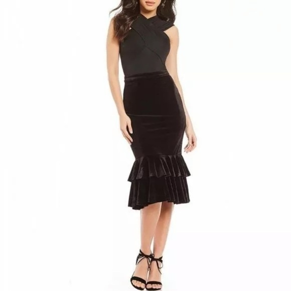 Gianni Bini Dresses & Skirts - Gianni Bini Layla Skirt Midi Black Velvet Ruffle Hem Tiered Size Large